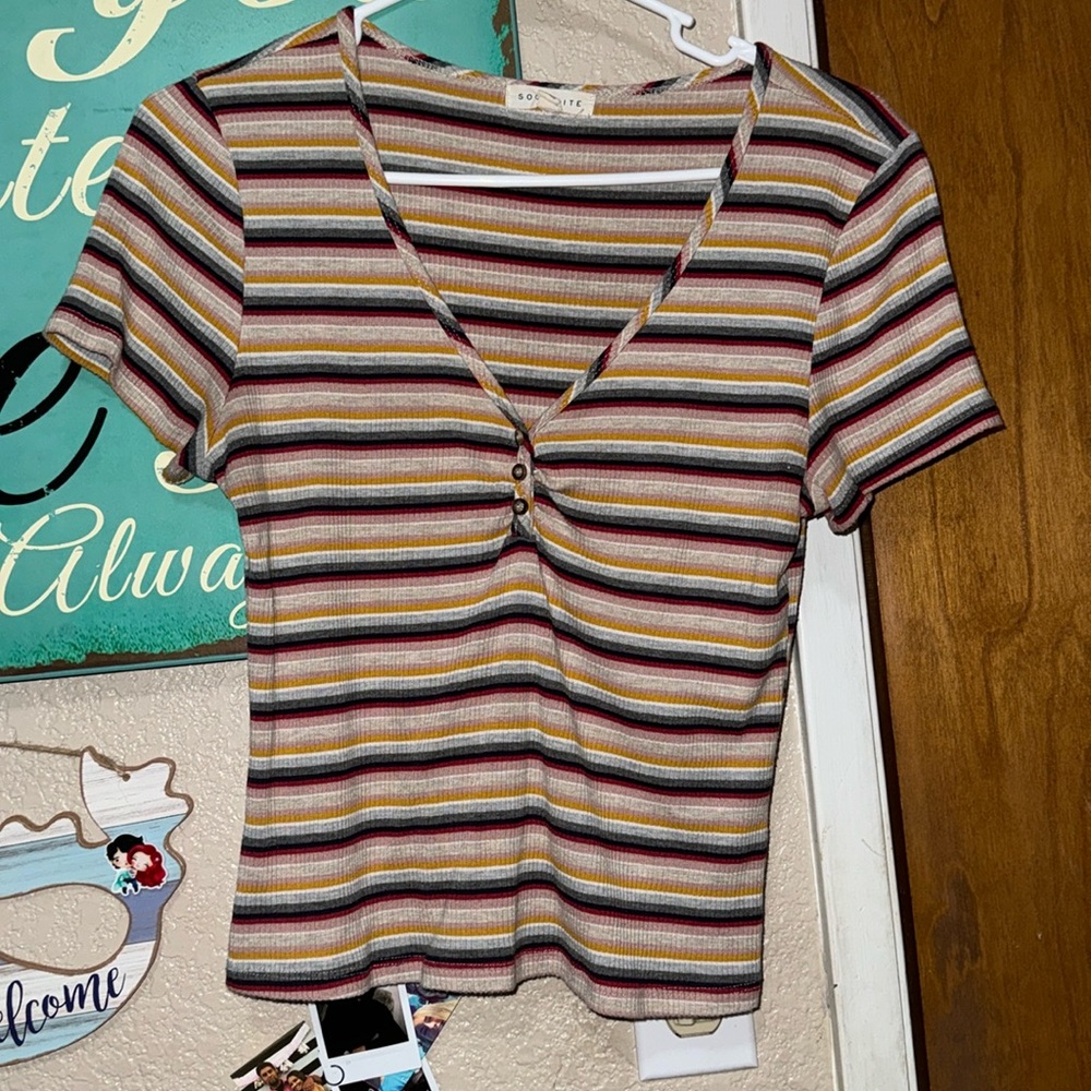 Striped V Neck T-Shirt